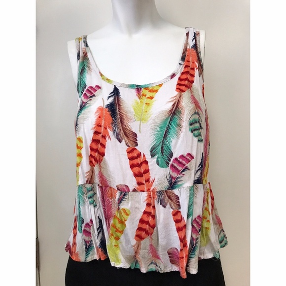 ☀️FOREVER 21 COLORFUL FEATHER PRINT TANK - Picture 1 of 4